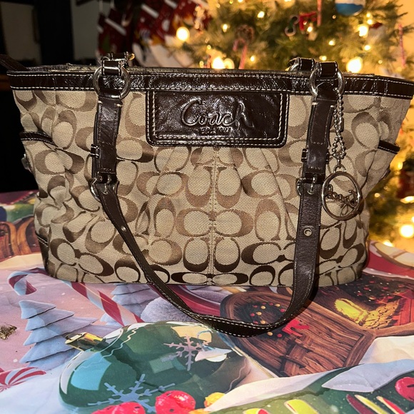 Coach Handbags - Coach Signature Jacquard Tan/ Brown F14281 East West Gallery Shoulder Tote Bag